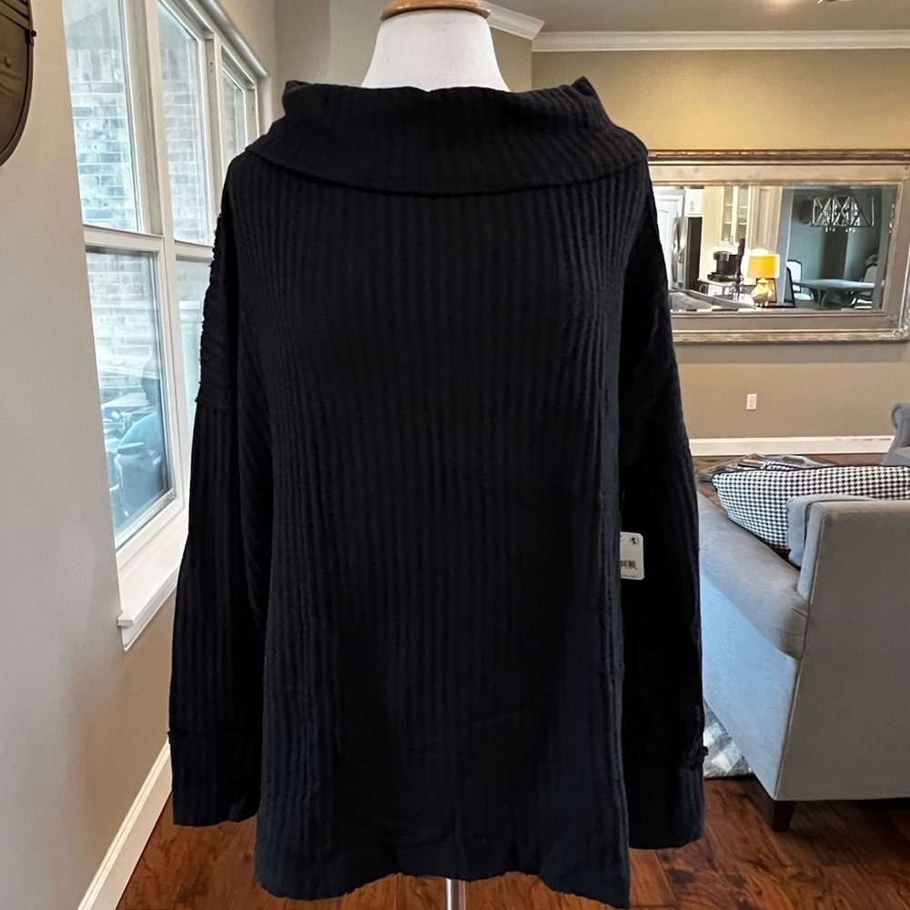 NWT Free People Juicy Sweater Medium or Large Black Cowl Neck Draped Tunic Top - Picture 5 of 15